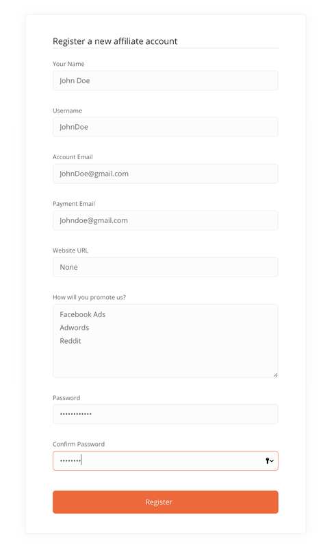 Register a new affiliate account - Upvotes.io